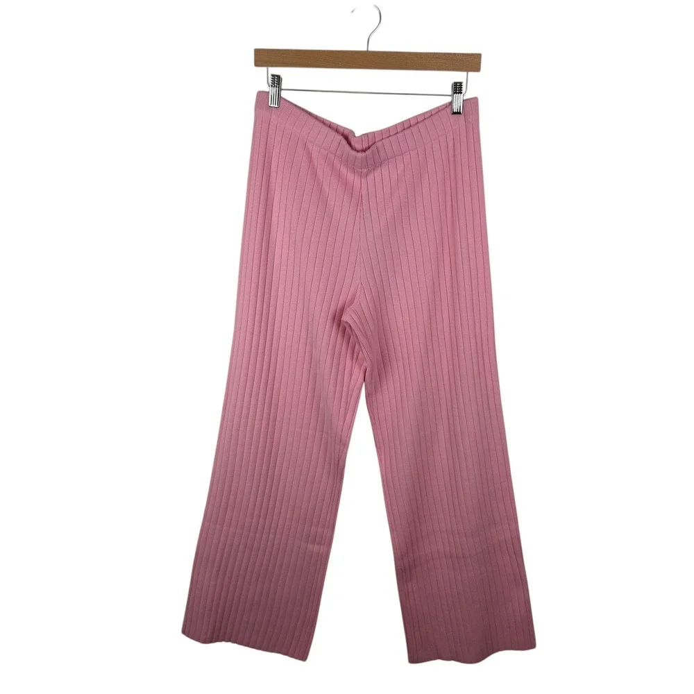 NWT Avara Wishlist Brianna Pink Ribbed Knit Pants Large Stretch Comfy‎ Lounge